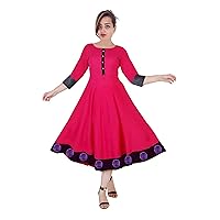 Indian Women's Long Dress Casual Tunic Ethnic Frock Suit Wedding Wear Maxi Dress Red Color