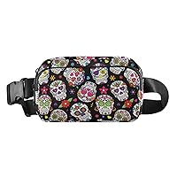 Day Of The Dead Sugar Skull Fanny Pack for Women Men Belt Bag Crossbody Waist Pouch Waterproof Everywhere Purse Fashion Sling Bag for Running Hiking Workout Walking Travel