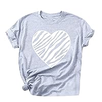 Heart Print Short Sleeve Tops for Women, Womens Valentine's Day Tshirt Casual Loose Crewneck Pullover Basic Tees Tunic Blouse
