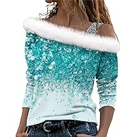 Shirts For Women Sexy Off Shoulder Tops Xmas Loose Fit Cute Sweatshirts 2023 Long Sleeve Comfy Pullover