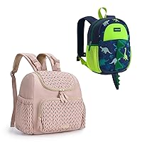 mommore Toddler Backpack Bundle with Diaper Bag Small Diaper Backpack, 3D Cartoon Dinosaur Backpack, Stylish Mommy and Toddler Baby Travel Backpacks(Pink, Green)