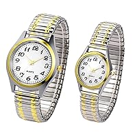 JewelryWe Mens Womens Ultra Thin Easy Reader Watch with Elastic Strap, Golden/Silver Watch