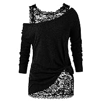 Camisole Tops for Women Lacey Sexy Solid Color Shirt Long Sleeve Skew Neck T Shirt Floral Two Piece Suit Blouse