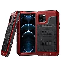 Waterproof Case for iPhone Mini/12/12 Pro/12 Pro Max, Outdoor Heavy Duty Full Body Protective Metal Case Cover with Built-in Screen Protector, Waterproof Shockproof Case,Red,iPhone12 Pro Max