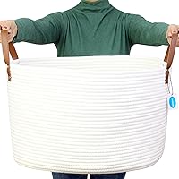 Casaphoria XXLarge Cotton Rope Basket for Living Room - Woven Storage Basket with long Handle for Blankets, Towels and Pillows Laundry Hamper | Cream (17.5