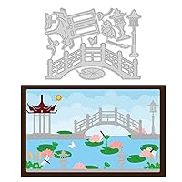 GLOBLELAND Chinese Architecture Cut Dies Oriental Style Template Lotus Flower and Pavilions Die Cuts for Card Making Scrapbooking Card DIY Craft