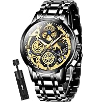 OLEVS Automatic Men's Watches, Mechanical Black Watch with Skeletonised Tourbillon, Calendar, Waterproof, Luminous Classic Luxury Wrist Watches for Men
