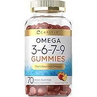 Omega 3 6 7 9 Gummies | 70 Count | Vegan Plant Sourced Supplement | Peach Flavor