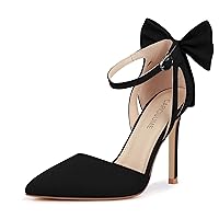 Carcuume Womens Bow Tie Back Heels Close Toe Pumps Stiletto High Heels Wedding Shoes Ankle Strap Heel Sandals