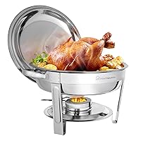 Chafing Dish Buffet Set 5QT 1Pack, [95% Pre-Assembled] Round Chafing Dishes for Buffet w/Lid Holder, Stainless Steel Chafers and Buffet Warmers Sets for Parties, Wedding, Camping, Dinner