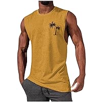 Prime of Day Sales Men's Gym Workout Tank Tops Swim Beach Shirts Summer Sleeveless Training T-Shirt Muscle Bodybuilding Athletic Clothes Yellow
