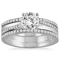 AGS Certified 1 2/5 Carat TW Diamond Three Piece Bridal Set in 14K White Gold (I-J Color, I2-I3 Clarity)
