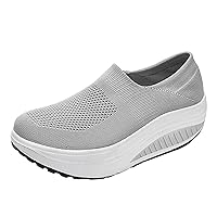 Women's Slip On Breathe Mesh Walking Shoes High Heeld Wedge Sneakers Casual Comfortable Sneakers Loafers with Memory Foam