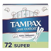 Pure Cotton Tampons, Contains 100% Organic Cotton Core, Super Absorbency, unscented, 24 Count x 3 Packs (72 Count total)