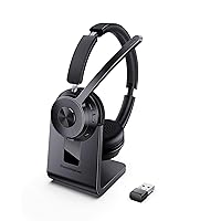 (Upgraded Version) Wireless Headset, Bluetooth Headset with Noise Cancelling Microphone, Best Headset with Mic Mute & USB Dongle for PC/Computer/Laptop/Cell Phones/Remote Work/Call Center