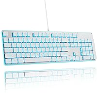 surmen G1000 Backlit White Quiet Office Keyboard Full Size 104 Keys with Metal Panel, Silent Membrane USB Wired Gaming Keyboard for PC, Desktop, Computer(White)