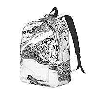 Canvas Backpack For Women Men Laptop Backpack Black And White Marble Travel Daypack Lightweight Casual Backpack