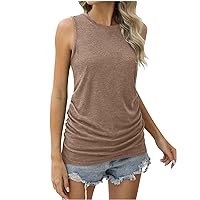 Womens Ruched Tank Tops Crewneck Sleeveless Tops Dressy Casual Spring Summer Tops for Women 2024 Solid Basic Shirts