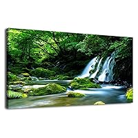 arteWOODS Waterfall Canvas Wall Art Living Room Decoration Large Nature Picture Artwork Modern Landscape Painting Green Forest Prints for Kitchen Office Wall Decor Home Decorations 30