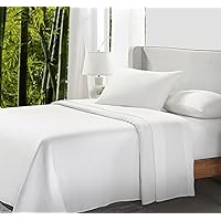 California Design Den Rayon from Bamboo Sheets, Queen Size Bed Luxury Silk Sheets 4 Piece Sheet Set, Cooling Sheets, White Bedsheets with Snug Fitted Deep Pockets (Queen, White)