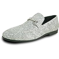 bravo! Men Dress Shoe Prom Slip-on Loafer Lace-up Oxford Cap Toe Metallic Glitter for Wedding Prom Black Blue Green Gold Pink Pewter Purple Silver Red