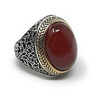 925K Stamped Sterling Silver Agate (Aqeeq) Men's Ring I1T