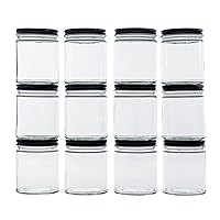 North Mountain Supply 9 Ounce Clear Glass Straight Sided Mason Canning Jars - with 70mm Black Metal Lids - Case of 12