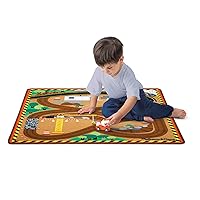 Melissa & Doug Round the Construction Zone Work Site Activity Play Rug With 3 Wooden Trucks (39