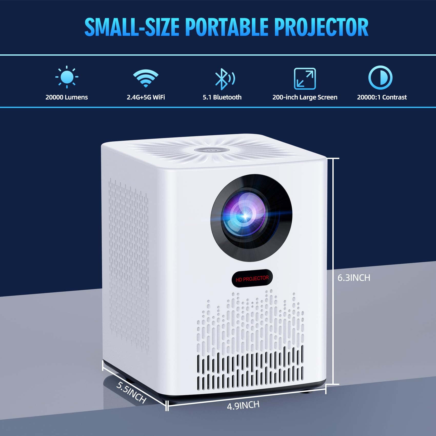 Projector with WiFi and Bluetooth, 5G WiFi 4K HD 20000L Portable Movie Projector with Mini Tripod, Outdoor Projector Home Video Smart Projectors Compatible with iOS/Android/Laptop/TV Stick/HDMI/USB