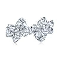 Winter Wedding Holiday White Glittering Crystal Bridal Fashion Large Statement Ribbon Bow Scarf Brooch Pin For Women Silver Plated