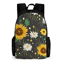 White Chamomile and Sunflowers 17 Inch Laptop Backpack Large Capacity Daypack Travel Shoulder Bag for Men&Women