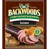 LEM Products Backwoods Reduced Sodium Summer Sausage Cured Sausage Seasoning, Ideal for Wild Game, Seasons Up to 5 Pounds of Meat, 4.1 Ounce Packet with Pre-Measured Cure Packet Included
