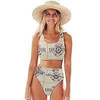 ALAZA Vintage Never Stop Exploring Compass Rose and Anchors Women Swimsuits