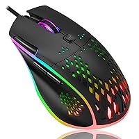 Wired Gaming Mouse, Programmable Optical Mouse with Double-Click Key, Silent Rechargeable Mice with RGB Led Light 6 Level Adjustable DPI PC Gamer Mouse for Laptop Mac Computer(Black)