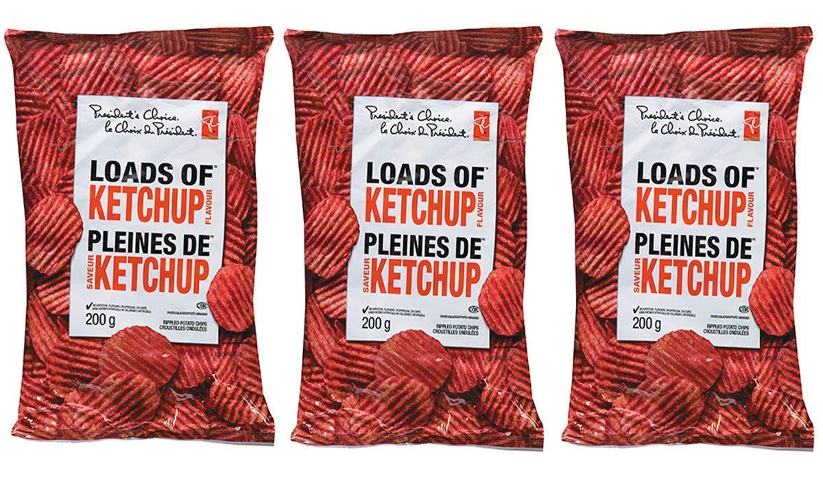 President's Choice Loads of Ketchup Flavour Chips [3 x 200g/7.1 oz. Bags}