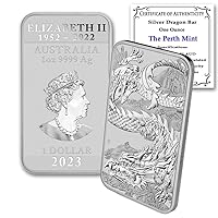 2023 P 1 oz Australian Silver Dragon Rectangular Bar Coins Brilliant Uncirculated with Certificate of Authenticity $1 BU