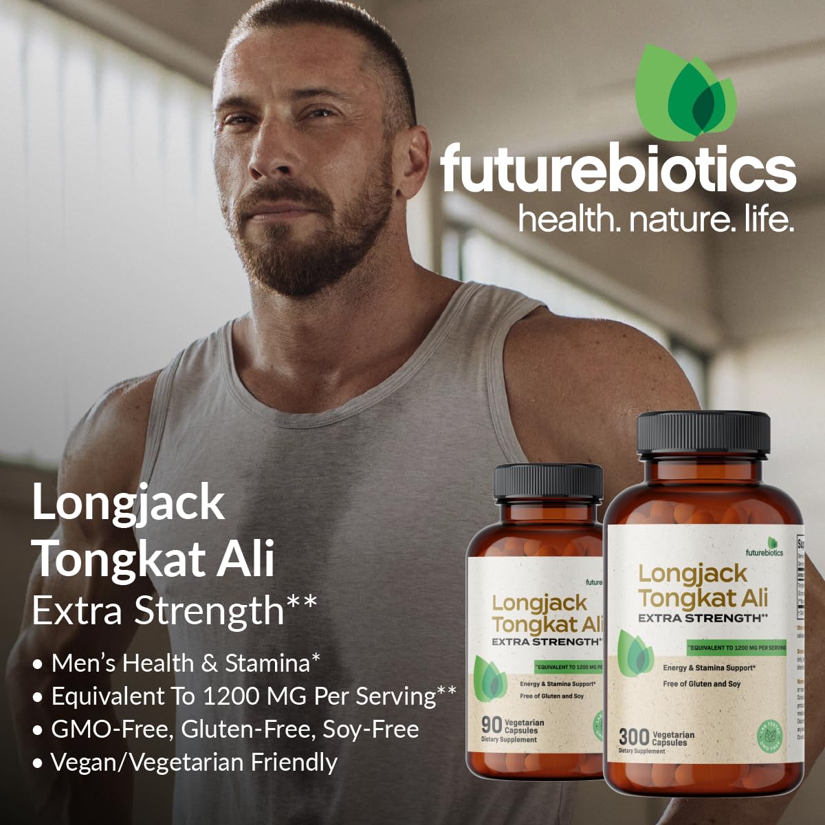 Futurebiotics Longjack Tongkat Ali 1200 MG Energy & Stamina Support, Non-GMO, 300 Vegetarian Capsules