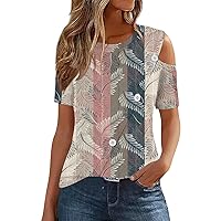 Cold Shoulder Tops for Women, Summer 2024 T Shirts Button Women's Casual Off The, S XXXL