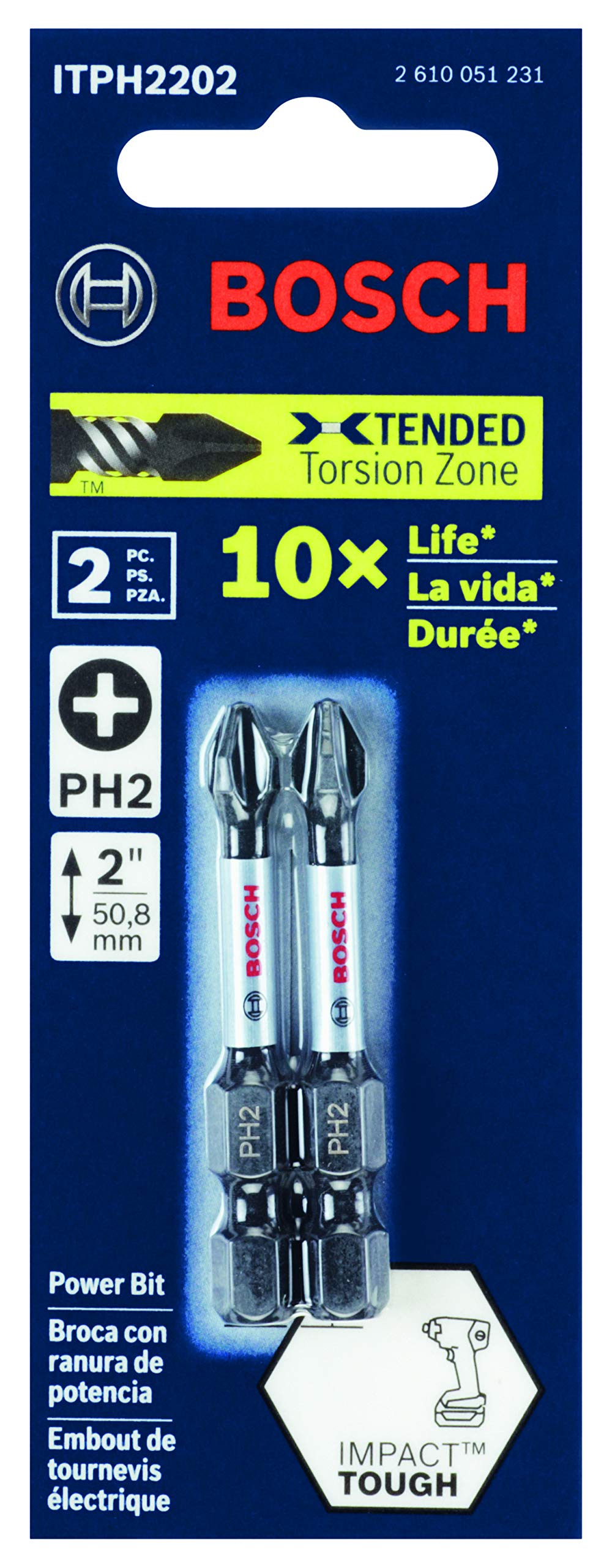 BOSCH ITPH2215 15-Pack 2 In. Phillips #2 Impact Tough Screwdriving Power Bits