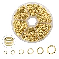 1500Pcs Mixed 6 Sizes Open Jump Rings,4mm 5mm 6mm 7mm 8mm 10mm Jump Ring Jewelry Keychain for Jewelry Making Accessories with 1Pcs Jump Ring Open/Close Tool and 1Pcs Storage Box (Gold)