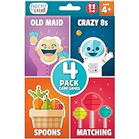 Chuckle & Roar - Classic Card Games 4pk - Ages 4 and up - Family Game Night - Old Maid, Crazy 8s, Spoons, Matching
