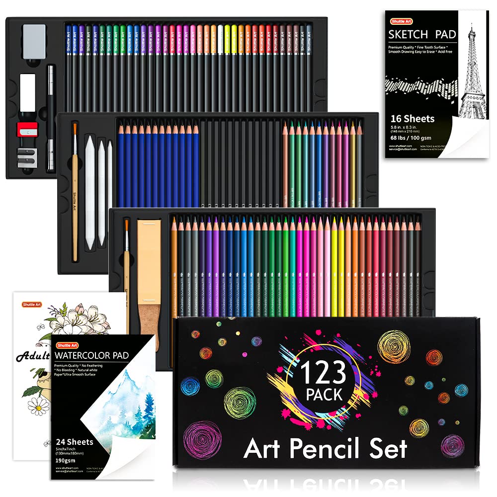 Multi Colour 54 Pieces Kids Art Artist Set in a Box with Drawers Pens  Pencils Crayons Paints