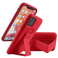 LAUDTEC Silicone Kickstand Case Compatible with iPhone 11 case(6.1 in) Vertical and Horizontal Stand Hand Strap Metal Kickstand,Flexible Soft Liquid Silicone Stand Case for iPhone 11(Red)