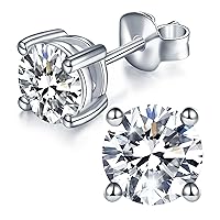 IMOLOVE Moissanite Stud Earrings with 0.6ct-3ct D Color Round Cut Lab Created Diamond Earrings in Sterling Silver with 18K White Gold Plated for Women Men