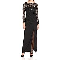 Women's Long Mesh with Side Slit, Sequin Lace Bodice