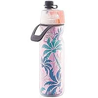O2COOL Mist 'N Sip Misting Water Bottle 2-in-1 Mist And Sip Function With No Leak Pull Top Spout Sports Water Bottle Reusable Water Bottle - 20 oz (Pink Palm Tree)