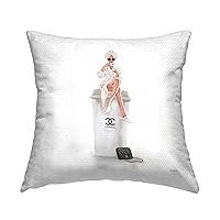 Stupell Industries Trendy Fashion Woman Sipping Morning Coffee Outdoor Printed Pillow, 18 x 18, Beige