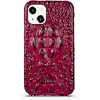 Case for iPhone 14/14 Plus/14 Pro/14 Pro Max, Luxury Business Crocodile Head Embossed Genuine Leather Slim Fit Non-Slip Shockproof Protective Phone Cover (Color : Red, Size : 14)