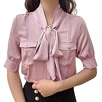Women's Silk Shirts Summer Medium-Sleeved Shirt Mulberry Silk Blouse Commuter Thin Blouse