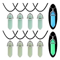 TXIN 10 Pcs Glow in the Dark Crystal Pendant Necklace, Luminous Hexagonal Moonstone Necklace, Fluorescent Stone Necklace, Glowing Gemstone Quartz Stone Necklace with Black Leather Chain for Women Men